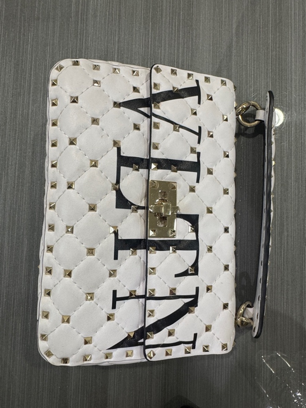 VALENTINO Rockstud Spike VLTN Medium White Leather Shoulder Bag